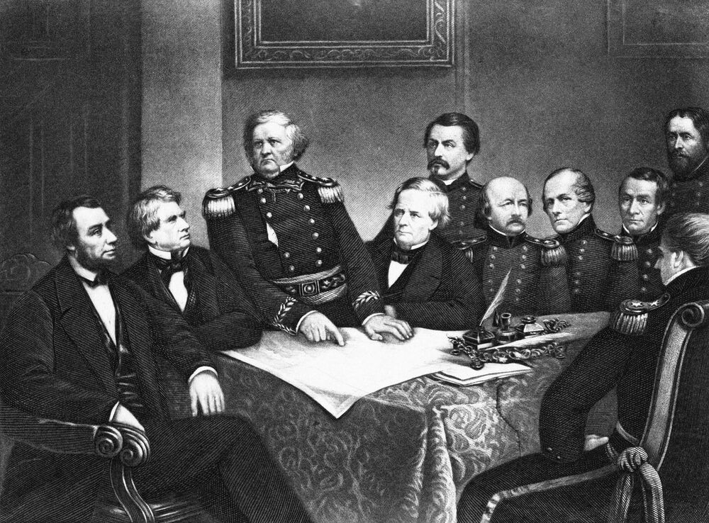 Abraham Linkoln sa ratnim kabinetom 1860. 